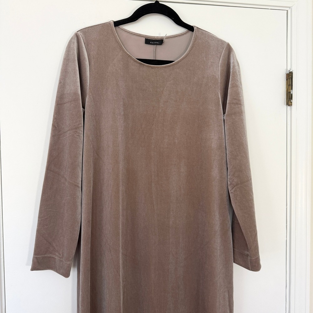 Natori Natalie Velvet Lounger‎ Medium $170 Long Sleeve Maxi Dress Gown Taupe - Picture 4 of 10